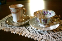 Vintage Doily with Vintage Teacups