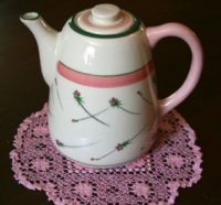 Vintage Pink Doily with Vintage Teapot