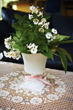 Vintage Milk Glass Vase with Flowers