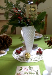 Vintage Milk Glass with Doily