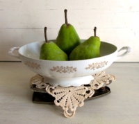 Flat Iron Stand with Bowl Filled with Pears