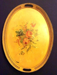 Vintage Oval Yellow Floral Tray-Large