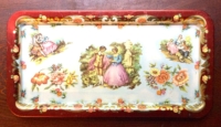 Vintage Red Floral Metal Tea Tray