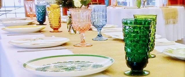 Vintage Colored Goblets with Vintage Plates