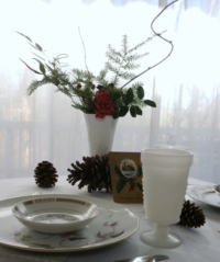 Vintage Milk Glass Vase with Flowers