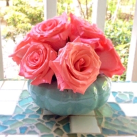 Vintage Teal Planter with Roses