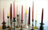 Assorted Vintage Candle Holders with Colored Candles