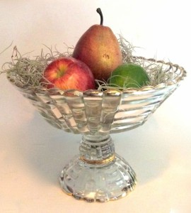 Vintage Gold Rimmed Glass Compote With Fruit