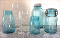 Vintage Blue and Clear Mason Jars