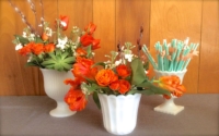 Assorted Vintage Milk Glass Vases with Flowers and Straws