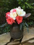 Vintage Metal Pitcher with Flowers