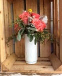 Vintage Milk Glass Vase with Flowers