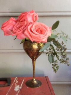 Vintage Brass Goblet with Roses