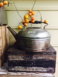 Vintage Metal Kettle on Vintage Cash Box