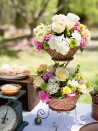 Vintage Basket Tiered Stand with Florals