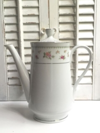 Vintage Tall White &amp; Pink Teapot