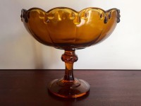 Vintage Amber Glass Teardrop Compote