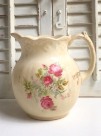 Vintage Cream Rose Ceramic Pitcher