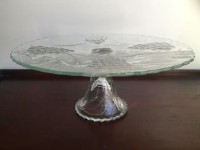 Vintage Grape Embossed Glass Cake Stand