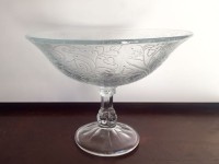 Vintage Heart Etched Glass Compote