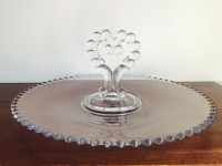 Vintage Clear Heart Handled Glass Tray