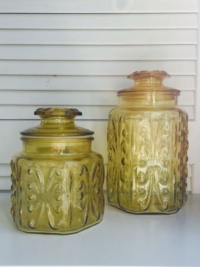 Vintage Amber Glsss Jars with Lids