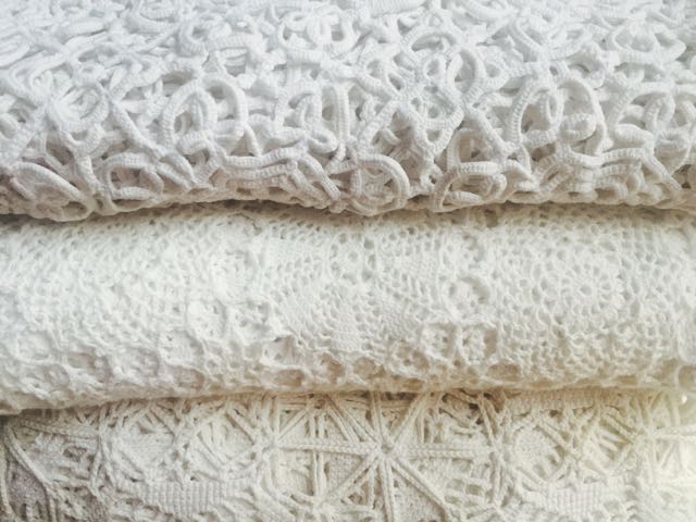 Vintage Cream Crochet Tablecloth   47x44