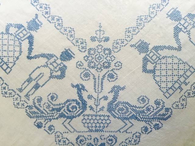 Cotton - Blue Embroidered Tablecloth