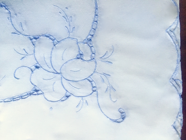 Cotton- White with Blue Embroidery Tablecloth