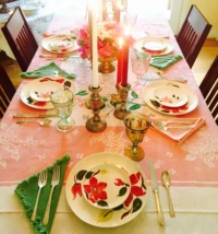 Vintage Colored Napkins on Vintage Printed Tablecloth