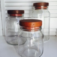 Vintage Canisters with Wooden Lids