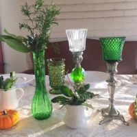 Green and Clear Peg Holders on Table