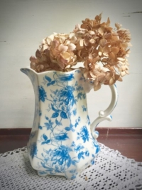 Vintage Blue Floral Ceramic Pitcher