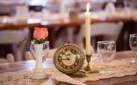 Vintage Candleholder and Clock on Wedding Table