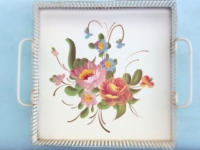 Vintage White Floral Enameled Tray