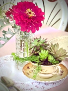 Vintage Glass Vase and Teacup