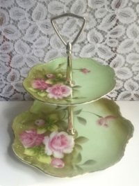 Vintage Green Floral Tiered Stand