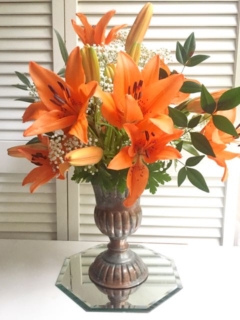 Metal Vase with Lilies