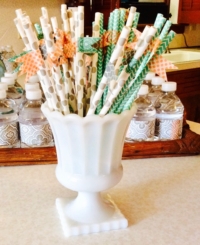 Vintage Milk Glass Compote with Straws