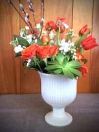 Vintage Milk Glass Compote with Flowers