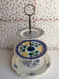 Vintage Mixed Blues Tiered Stand