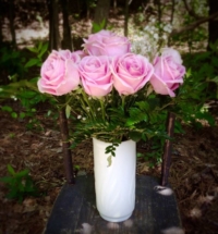 Large Milk Glass Vase with Roses