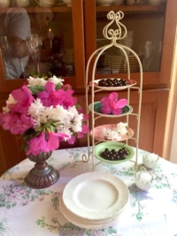 Vintage White Metal Tiered Stand with Florals