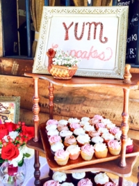 Vintage Wooden Tiered Shelves with Cupcakes