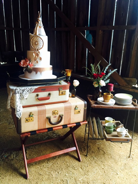 Vintage Luggage on Stand with Cake