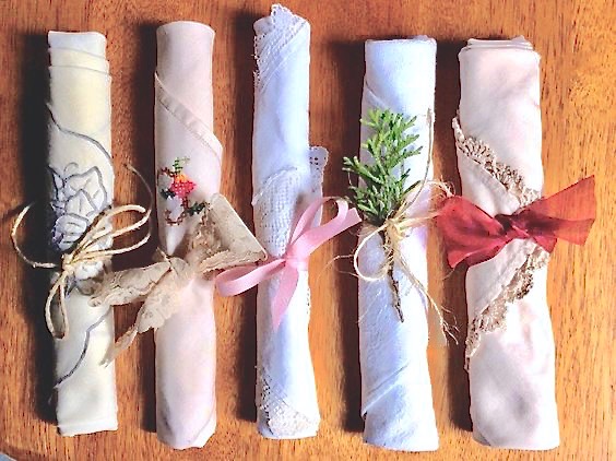 Assorted Vintage Rolled Napkins