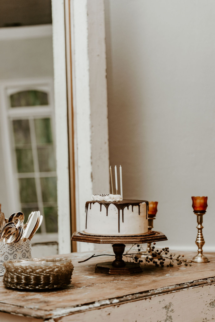 Birthday Cake on Vintage Wooded Stand