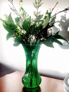 Vintage Green Vase with Flowers