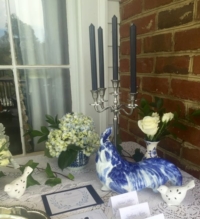 Vintage Blue and White Rooster on Guest Table