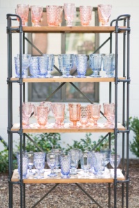 Shelves of Vintage Pink and Blue Goblets